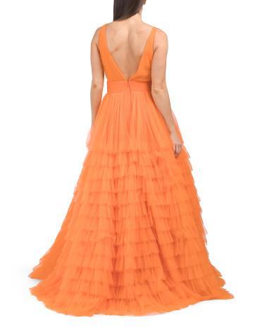 V-neck Ruffle Tulle Gown for Women Product Image