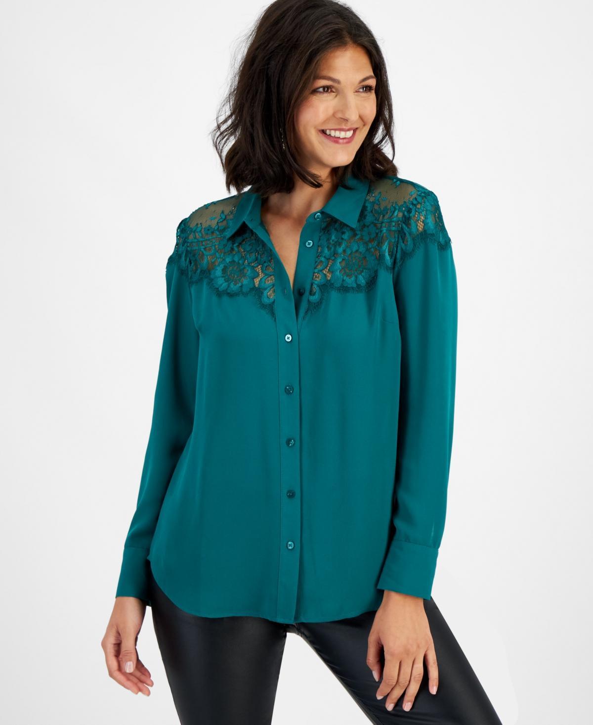 I.n.c. International Concepts Womens Lace-Top Button-Up Shirt, Created for Macys Product Image