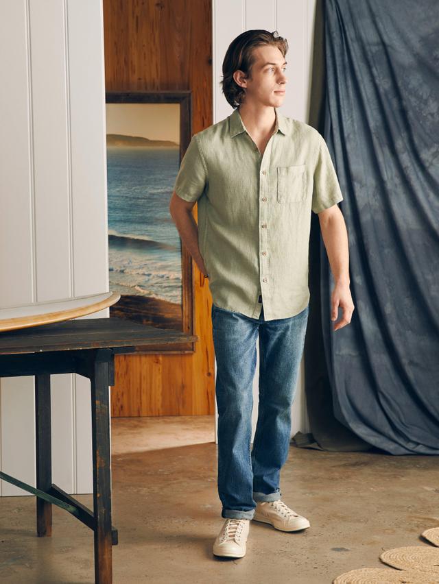 Short-Sleeve Palma Linen Shirt - Canyon Olive Basketweave Product Image