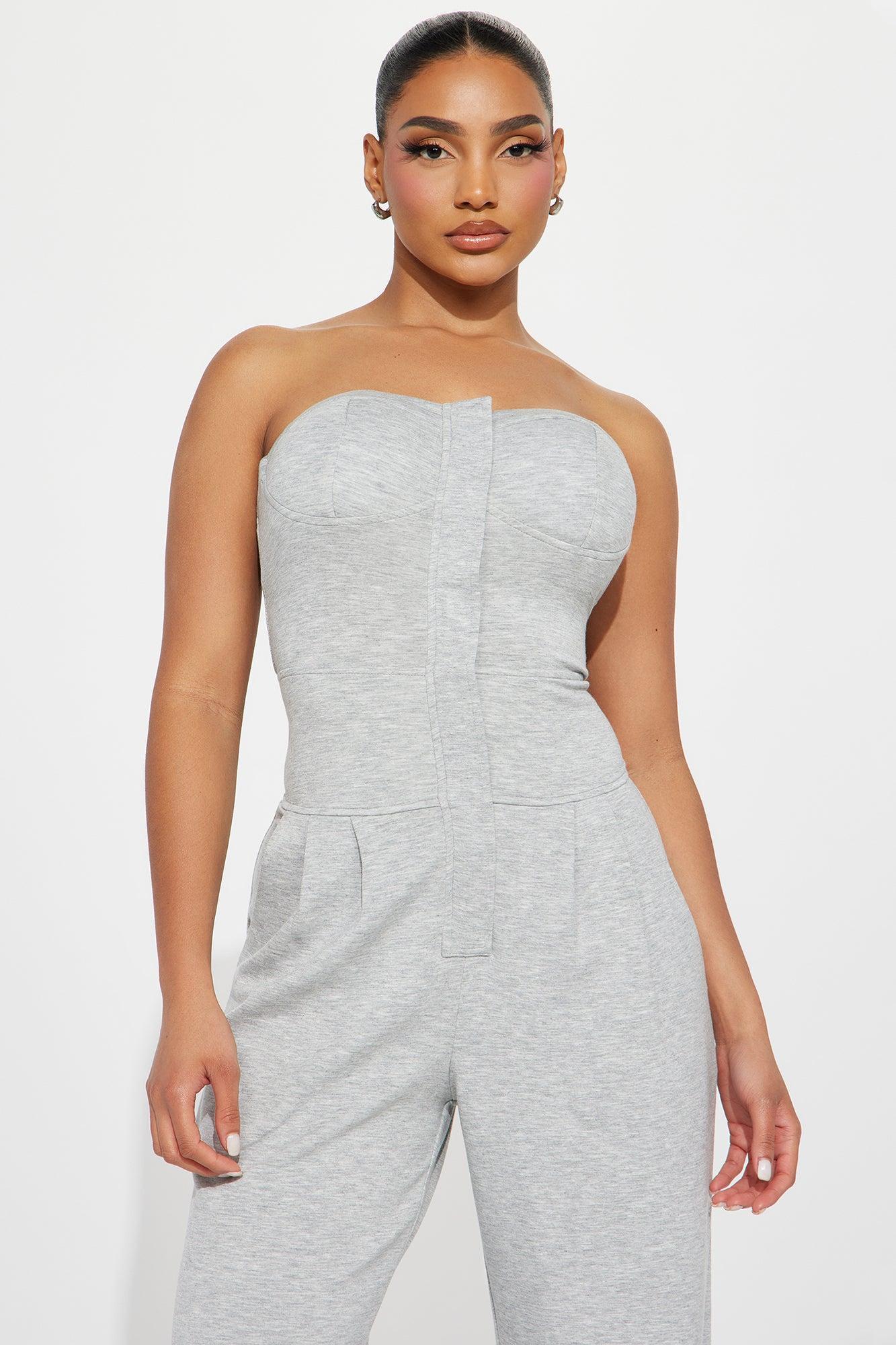 Push The Button Jumpsuit  - Heather Grey Product Image