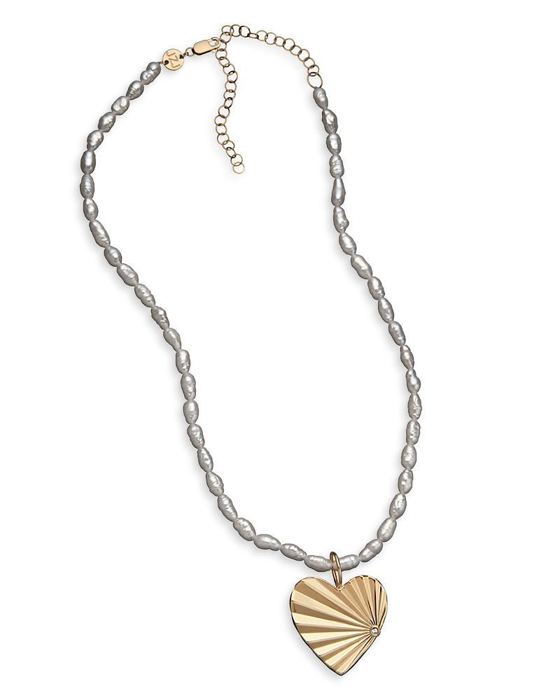 Jennifer Zeuner Nelle Diamond Accent Textured Heart Imitation Pearl Beaded Pendant Necklace in 14K Yellow Gold Over Sterling Silver, 14-16 Product Image