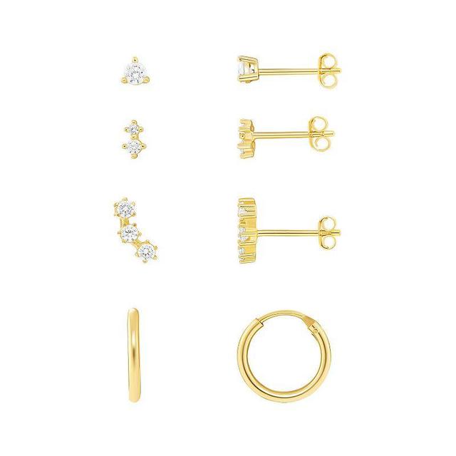 PRIMROSE 18k Gold Over Silver Cubic Zirconia Stud, Double Stud, Crawler Stud & Endless Hoop Earring Set, Womens, Yellow Product Image