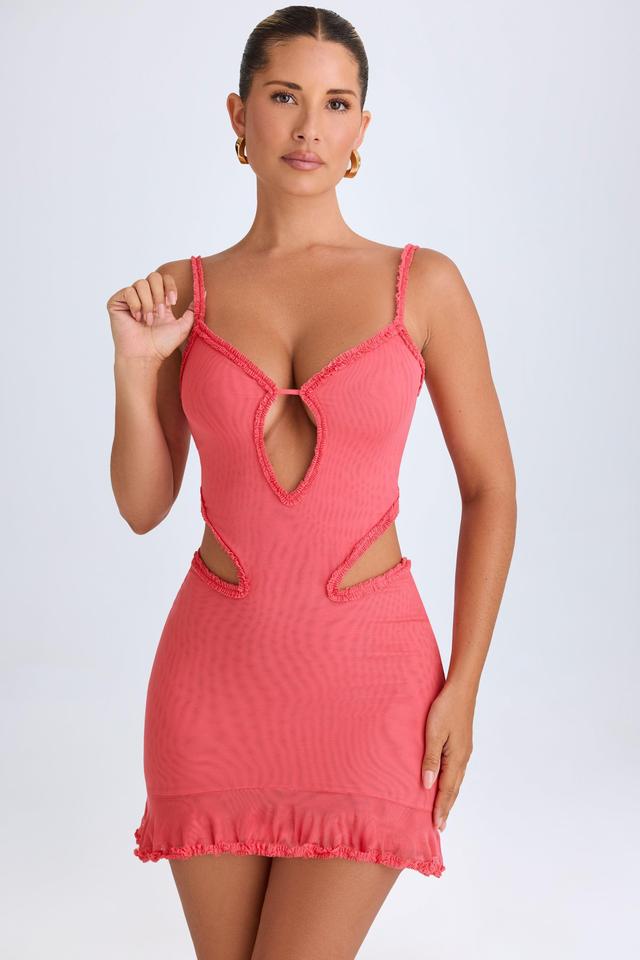 Ruffle-Appliqué Cut-Out Mini Dress in Coral Product Image