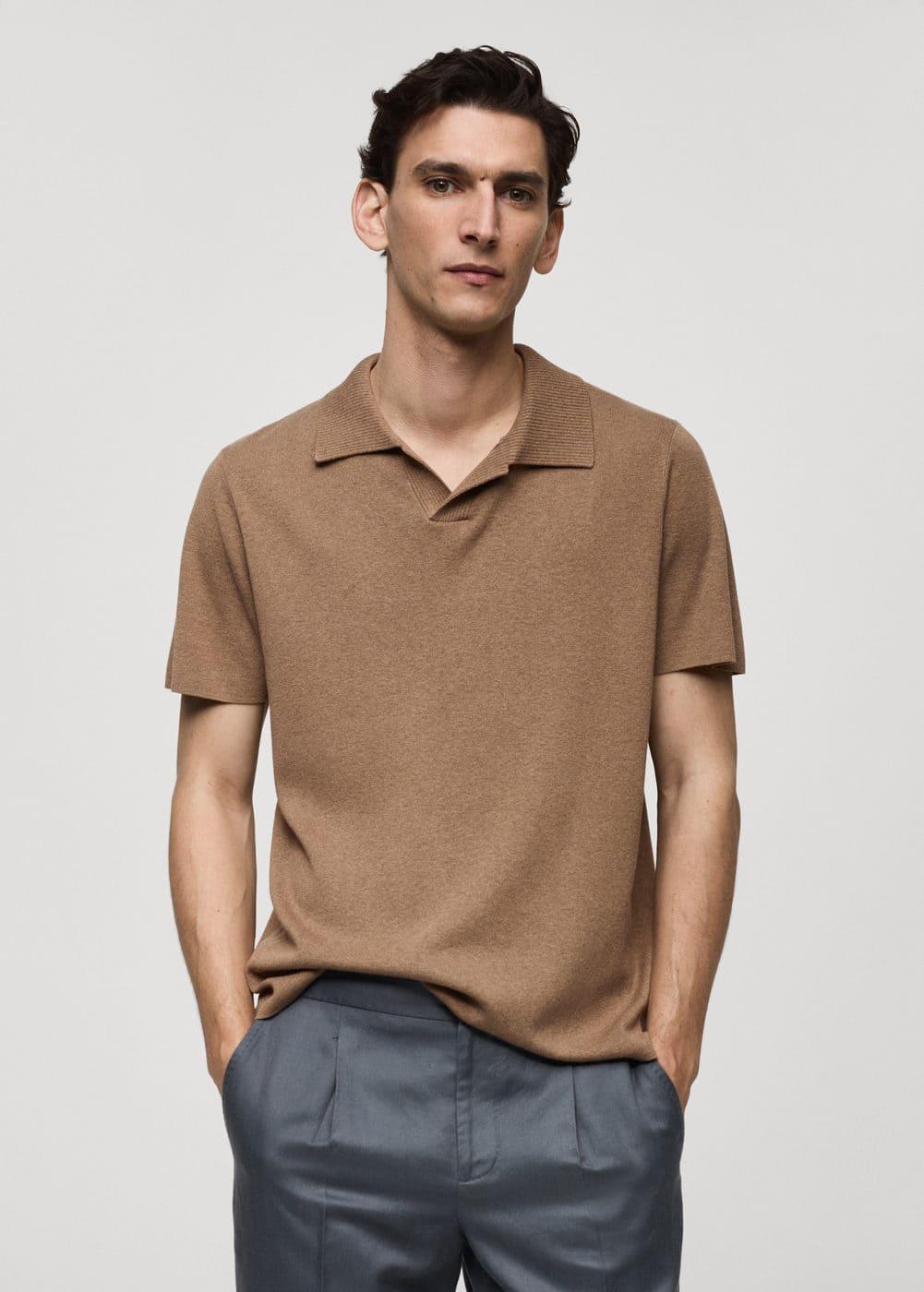 MANGO MAN - Textured knit cotton polo medium brownMen Product Image