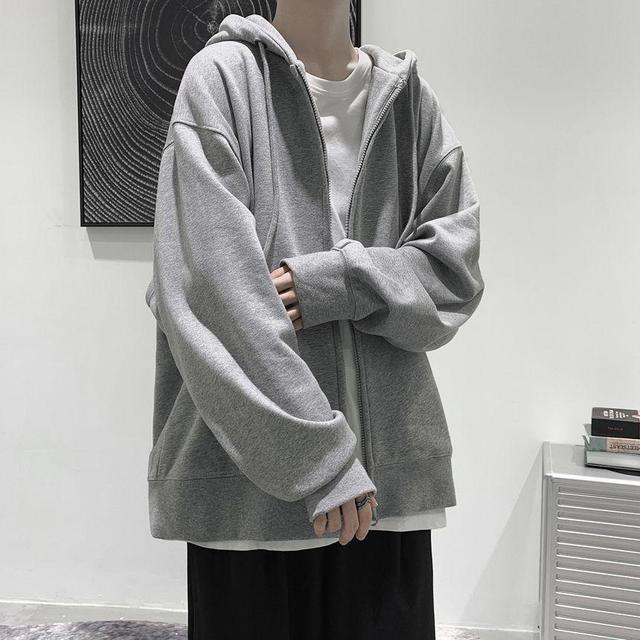 Plain Zip-Up Hoodie Product Image