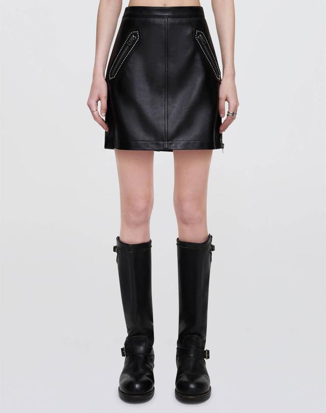 Leather Studded Moto Skirt - Black Product Image