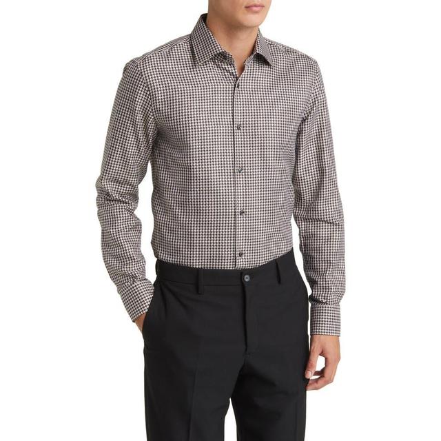 Boss Hank Slim Fit Houndstooth Dress Shirt In Med Beige/black Product Image