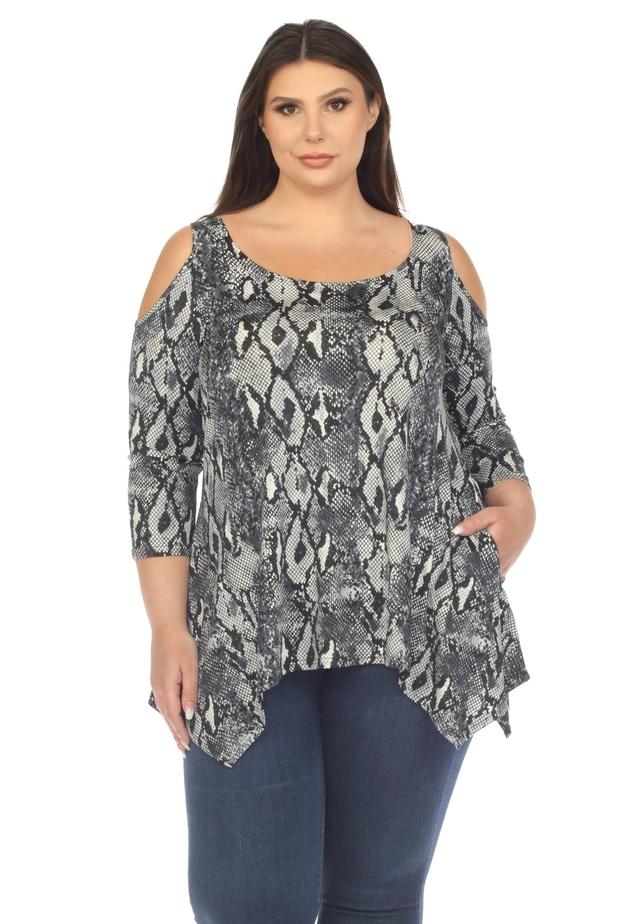 White Mark Plus Size Snake Print Cold Shoulder Blouse Product Image