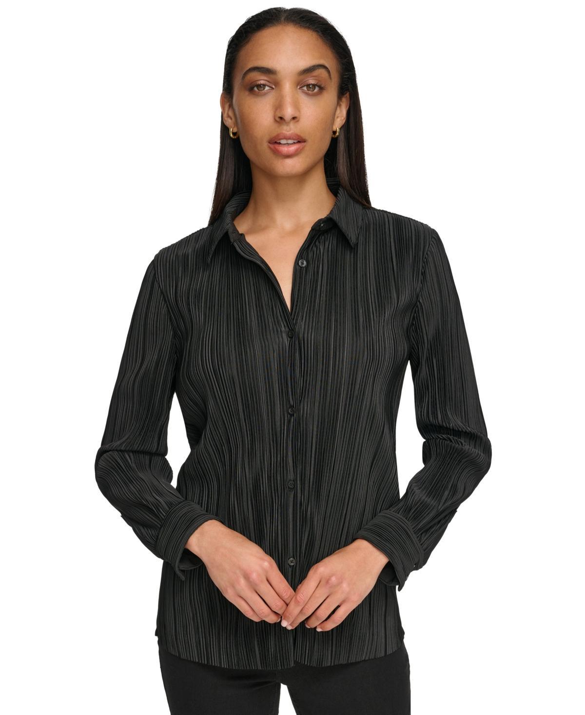 Calvin Klein Womens Plisse Long-Sleeve Button Down Shirt product image