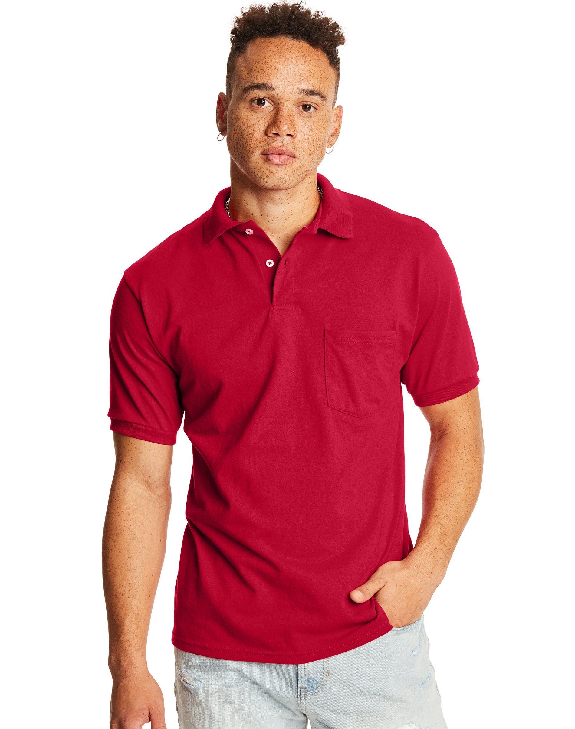 Hanes EcoSmart Mens Pocket Polo Shirt, 2-Pack Deep Red 2XL Product Image