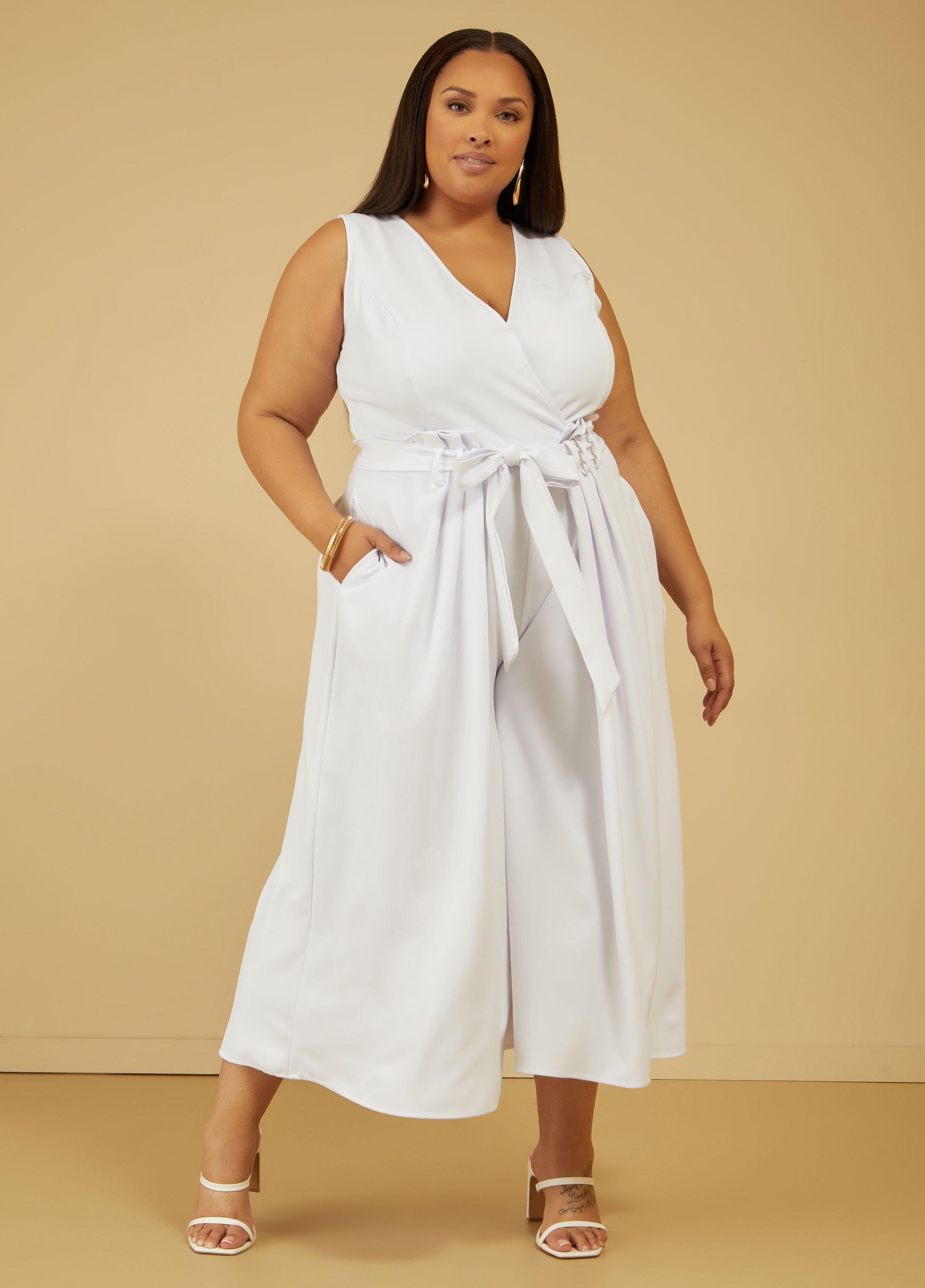 Plus Size Cropped Wide Leg Jumpsuit, - Ashley Stewart Product Image