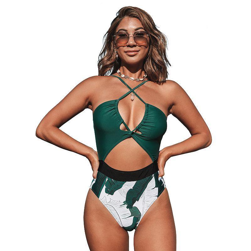 Womens CUPSHE Tropical Cutout Criss-Cross One-Piece Swimsuit Product Image