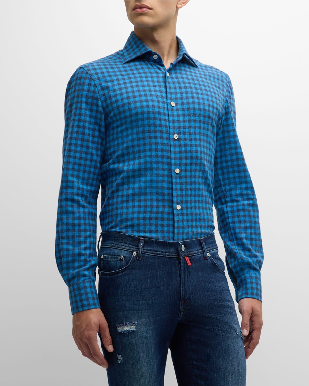 Men's Gingham Flannel Casual Button-Down Shirt Product Image