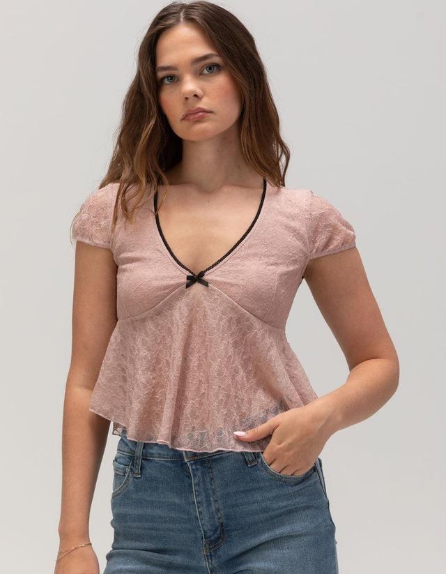 FULL TILT Lace V-Neck Womens Top Product Image