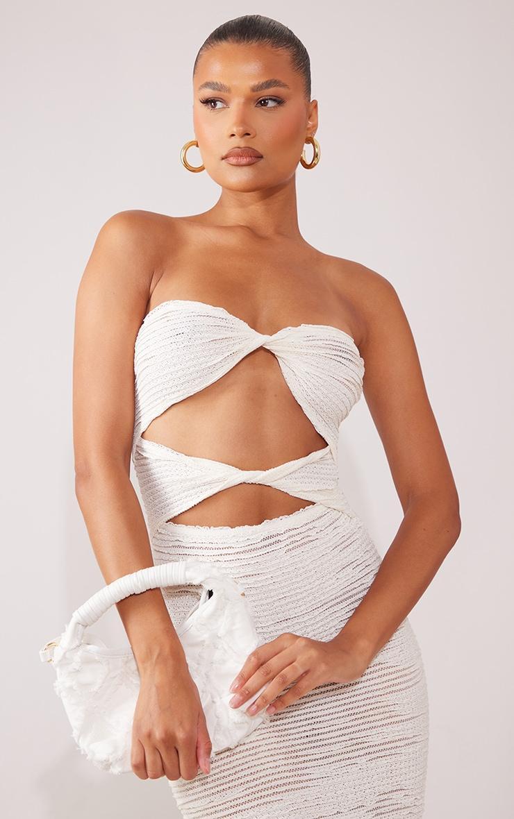 Cream Textured Bandeau Twist Cut Out Maxi Dress Product Image