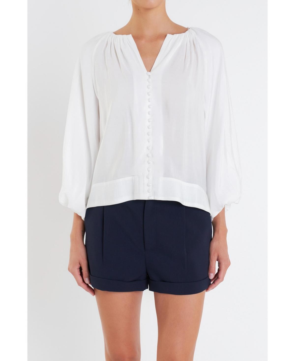 English Factory Womens Shirringed Puff Sleeves Top Product Image