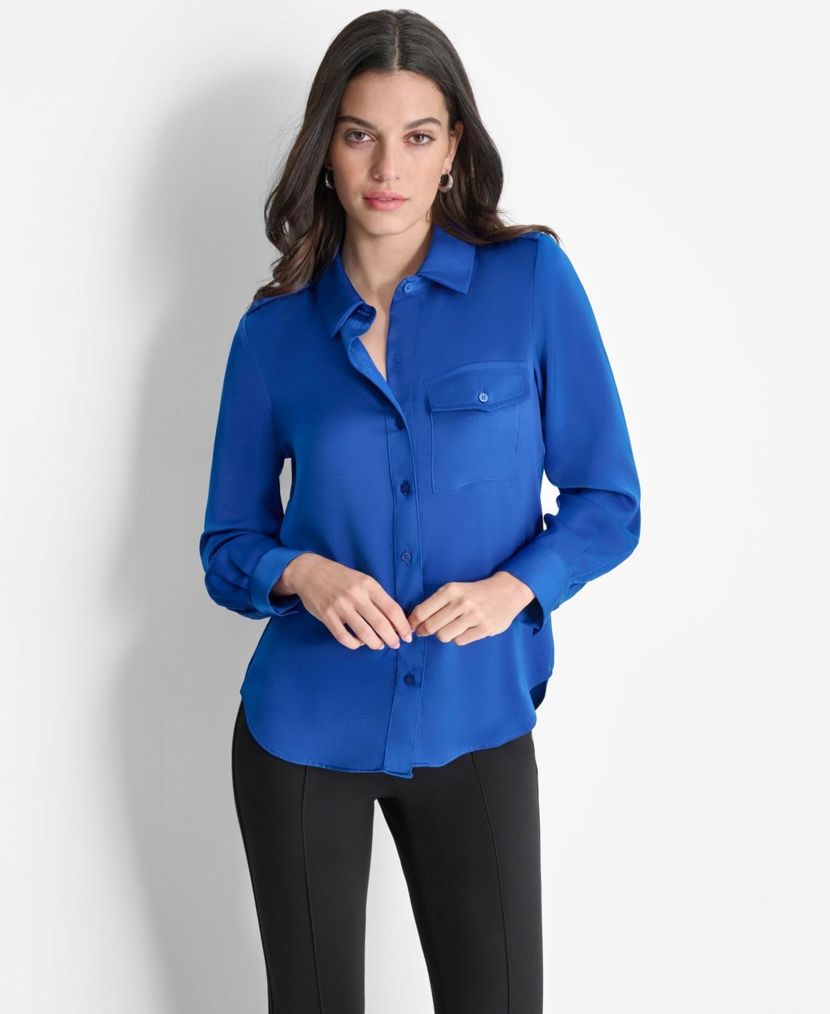 Dkny Womens Long-Sleeve Button-Front Blouse Product Image