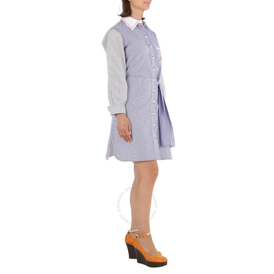 Chloe Ladies Blue / White Striped Shirt Dress In Blue/white Product Image