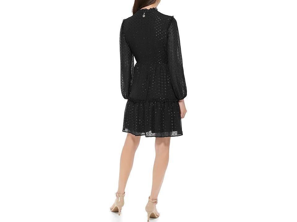 Tommy Hilfiger Long Sleeve Glitter Chiffon Tiered Shift Women's Dress Product Image