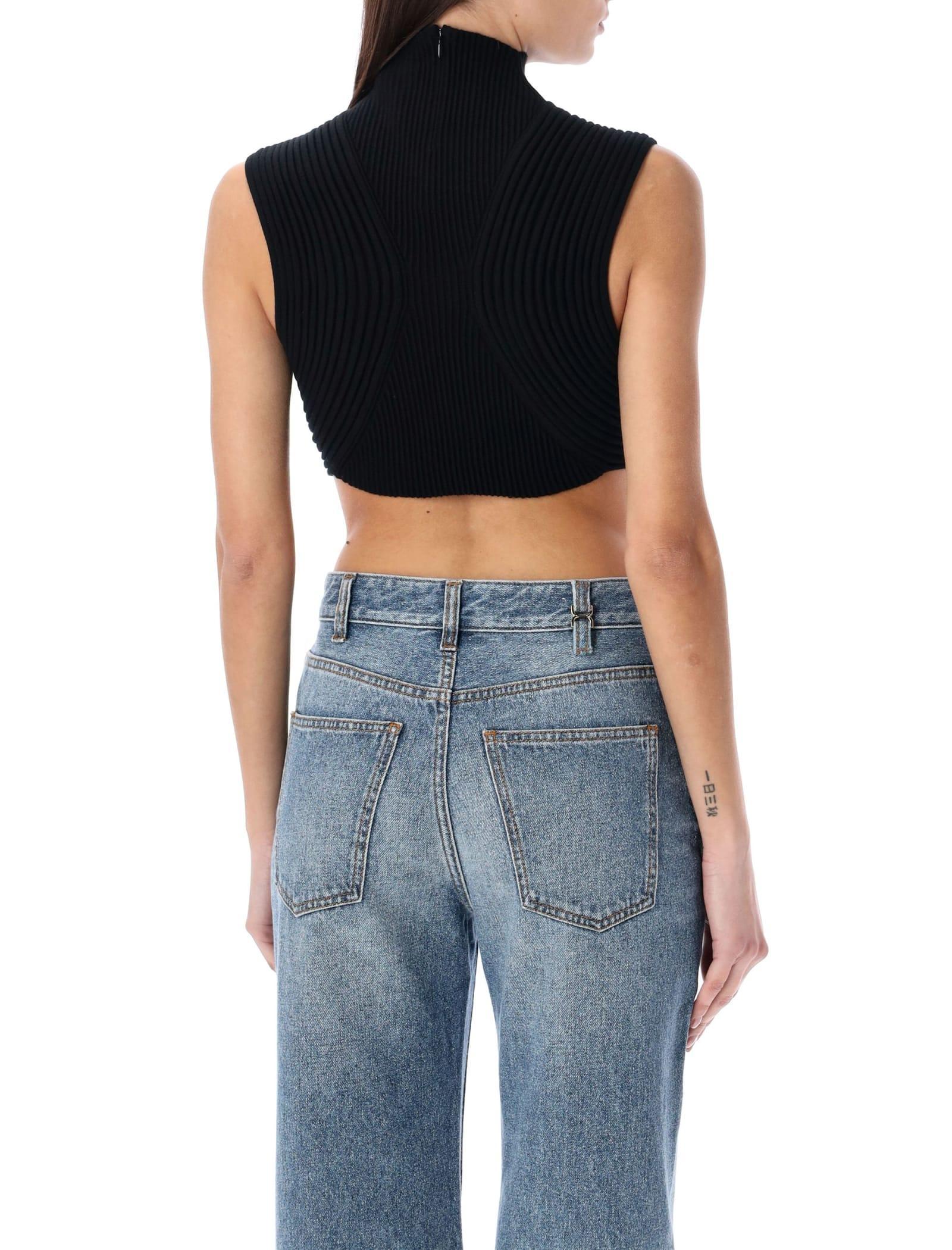 Ribbed-knit Wool Crop Top In Black Product Image