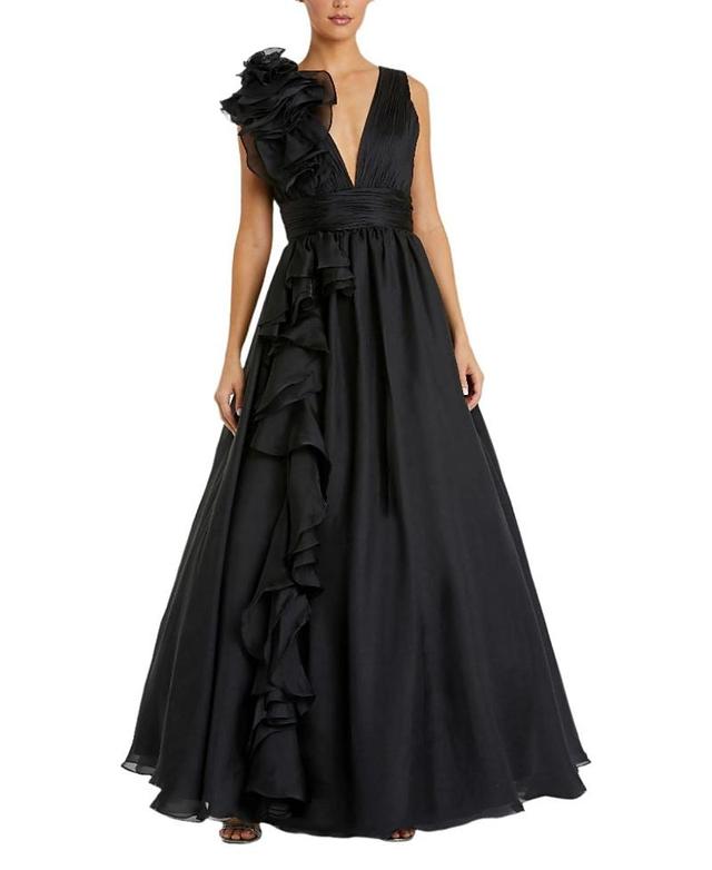 Womens Ruffle Shoulder V-Neck Gown Product Image