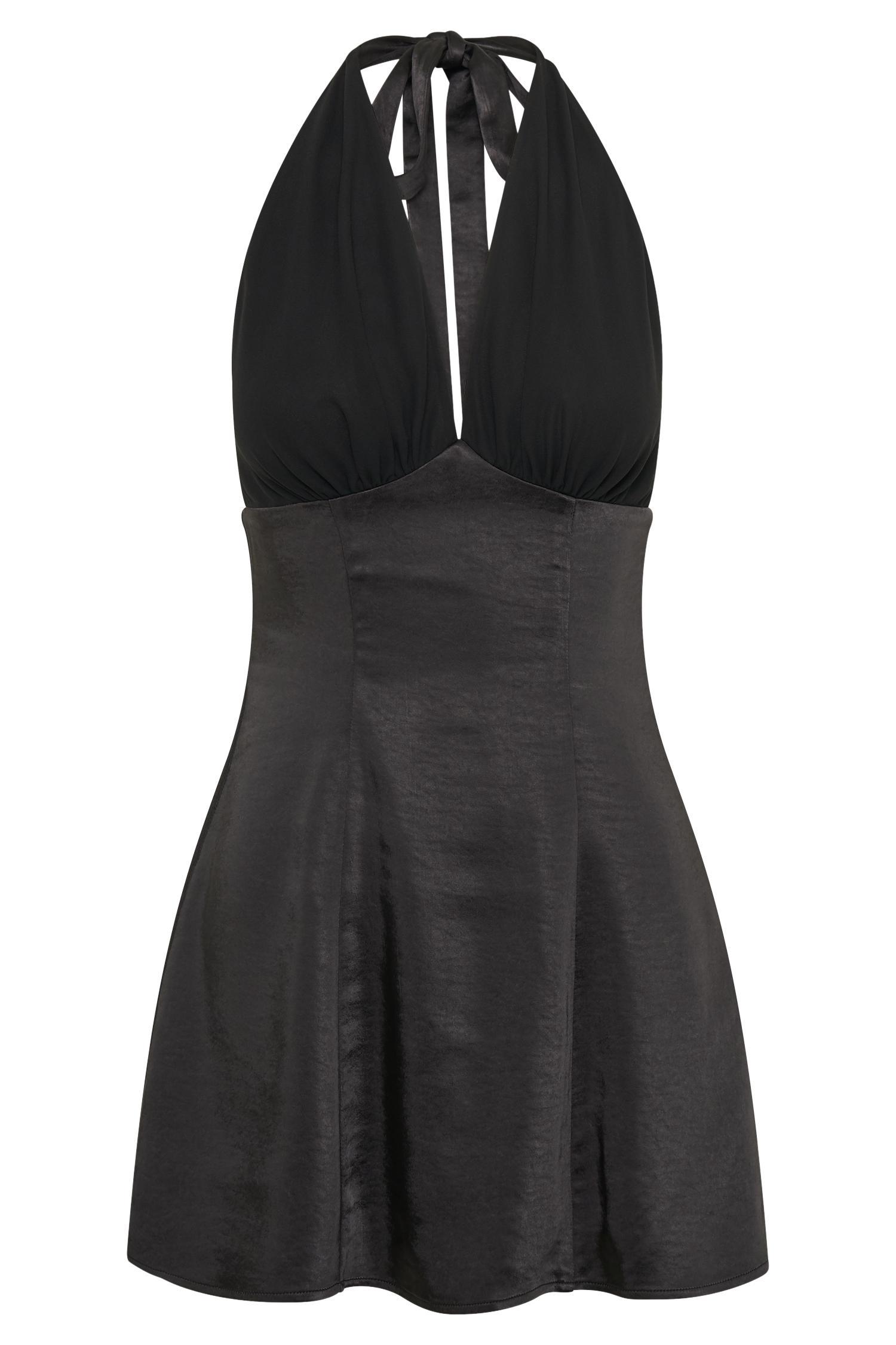 Richelle Satin Mini Dress - Black Product Image