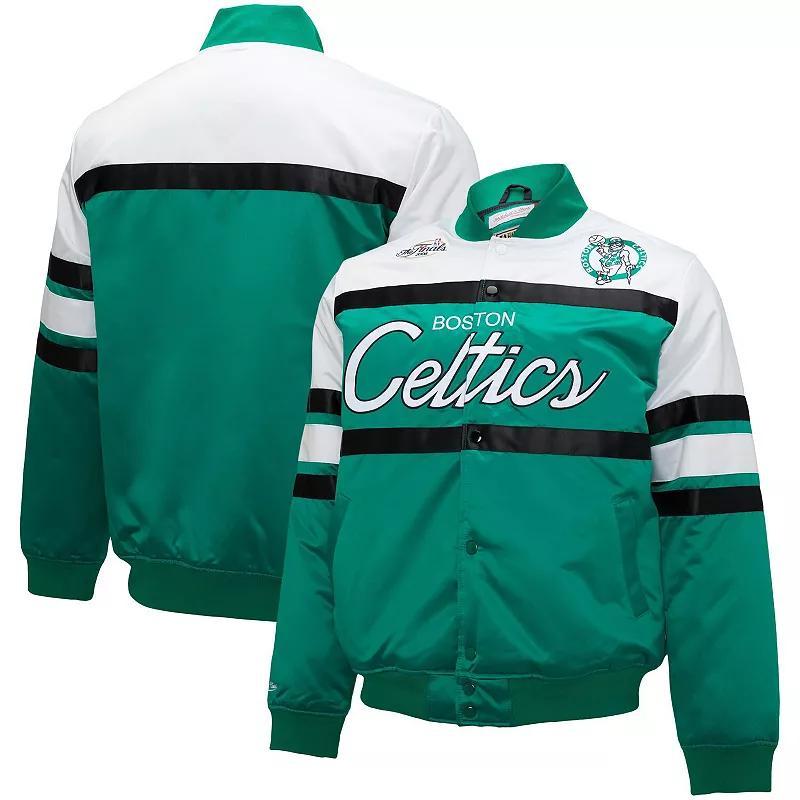 Mens Mitchell & Ness Kelly /White Boston Celtics Big & Tall Heavyweight Full-Snap Satin Jacket Product Image