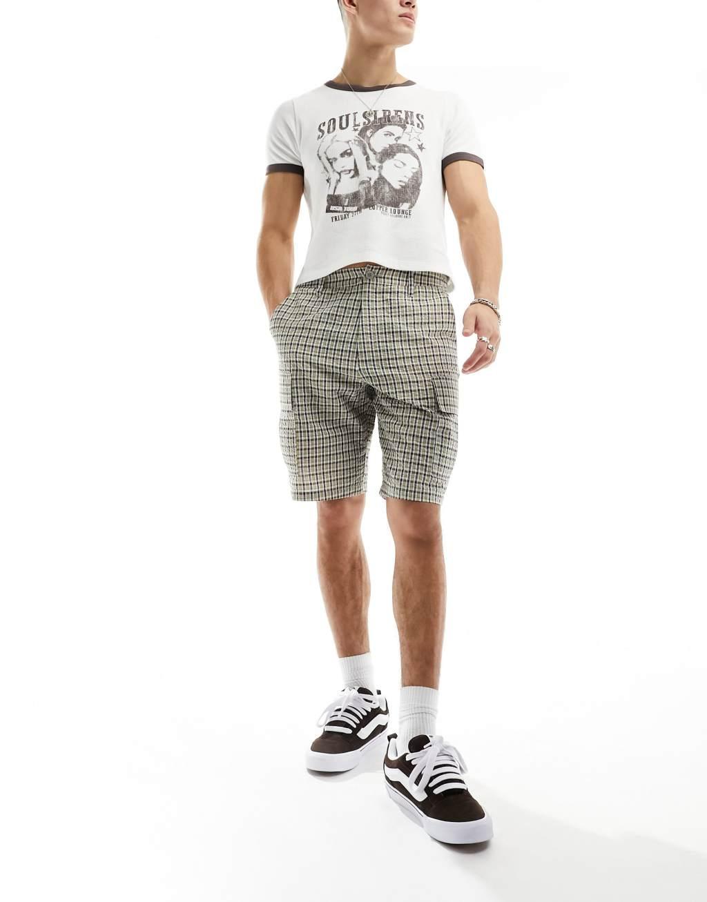 ASOS DESIGN fit cargo shorts in textured plaid print Product Image