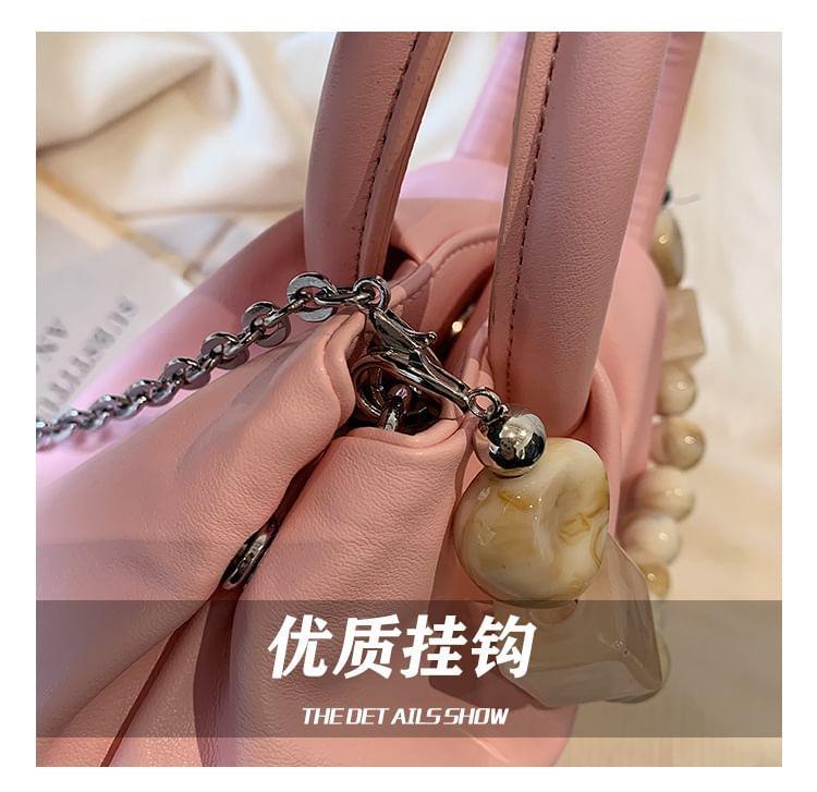 Faux Leather Beaded Plain Crossbody Bag Product Image