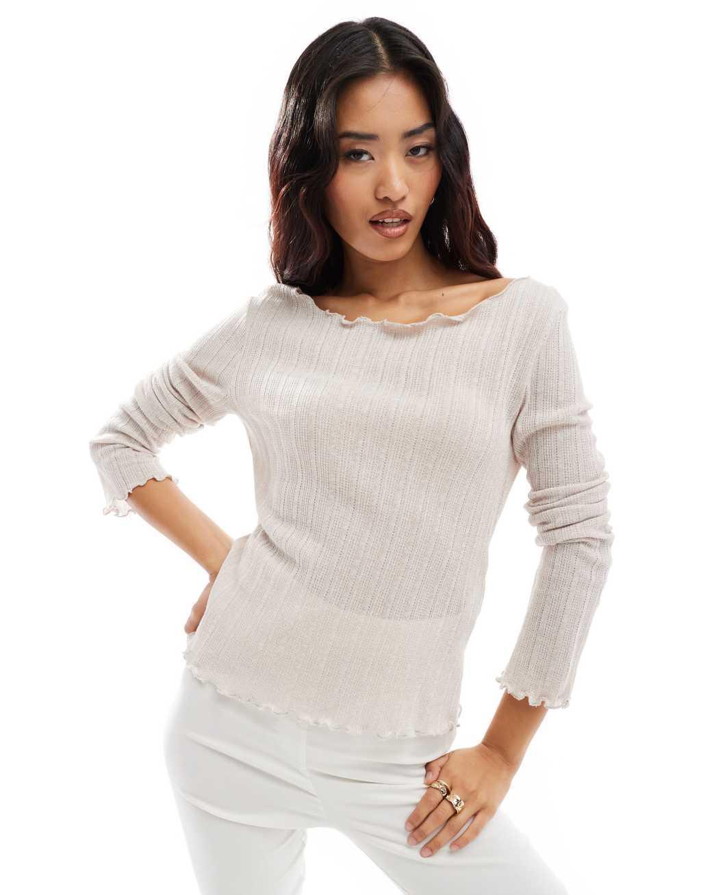 Object lettuce edge long sleeve top in sandshell product image