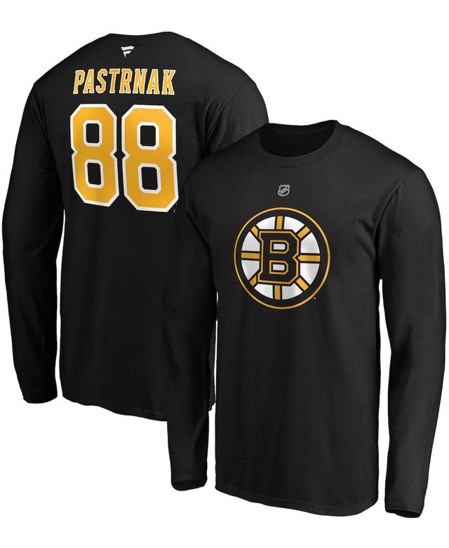 Mens David Pastrnak Black Boston Bruins Authentic Stack Name and Number Long Sleeve T-shirt Product Image