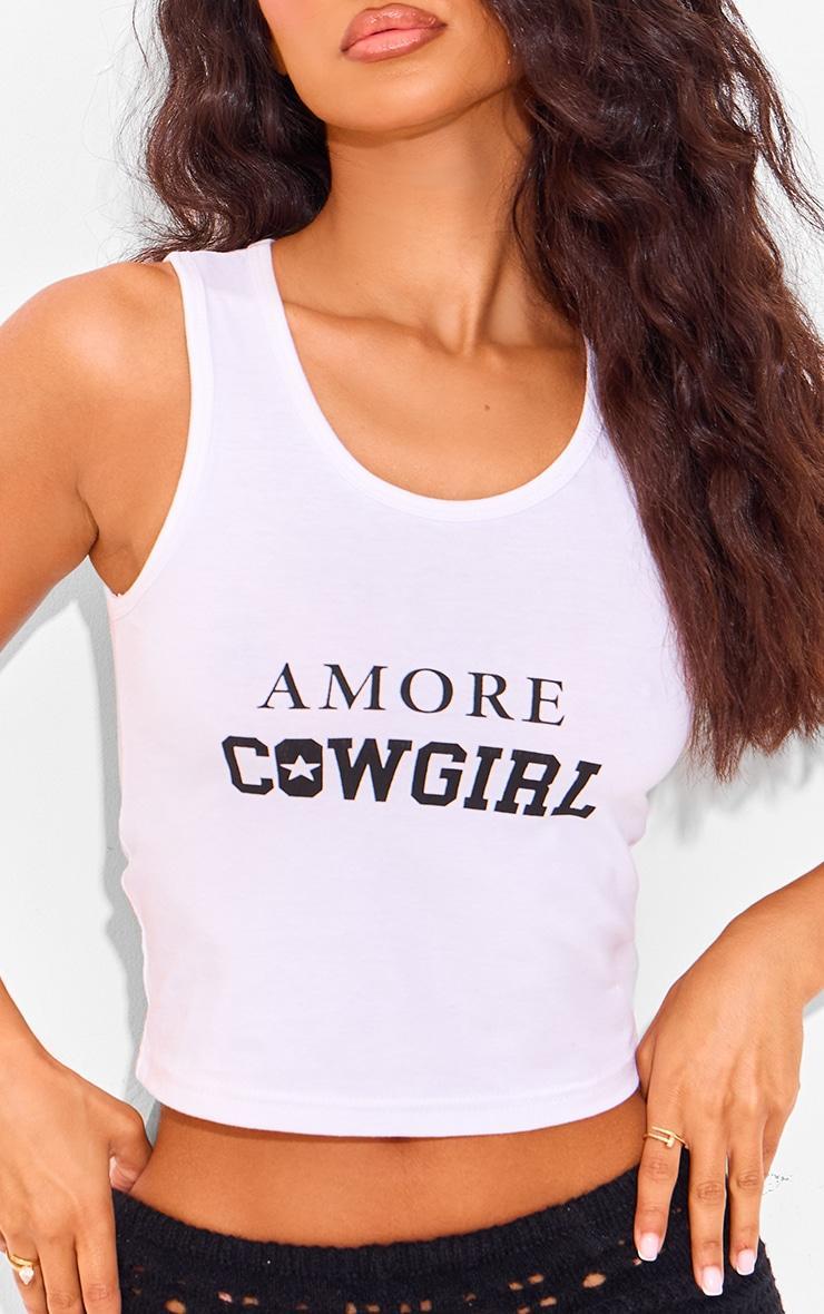 Petite White Amore Cowgirl Racer Crop Top Product Image