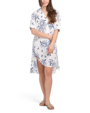 Linen Blend Print Dress for Women Product Image