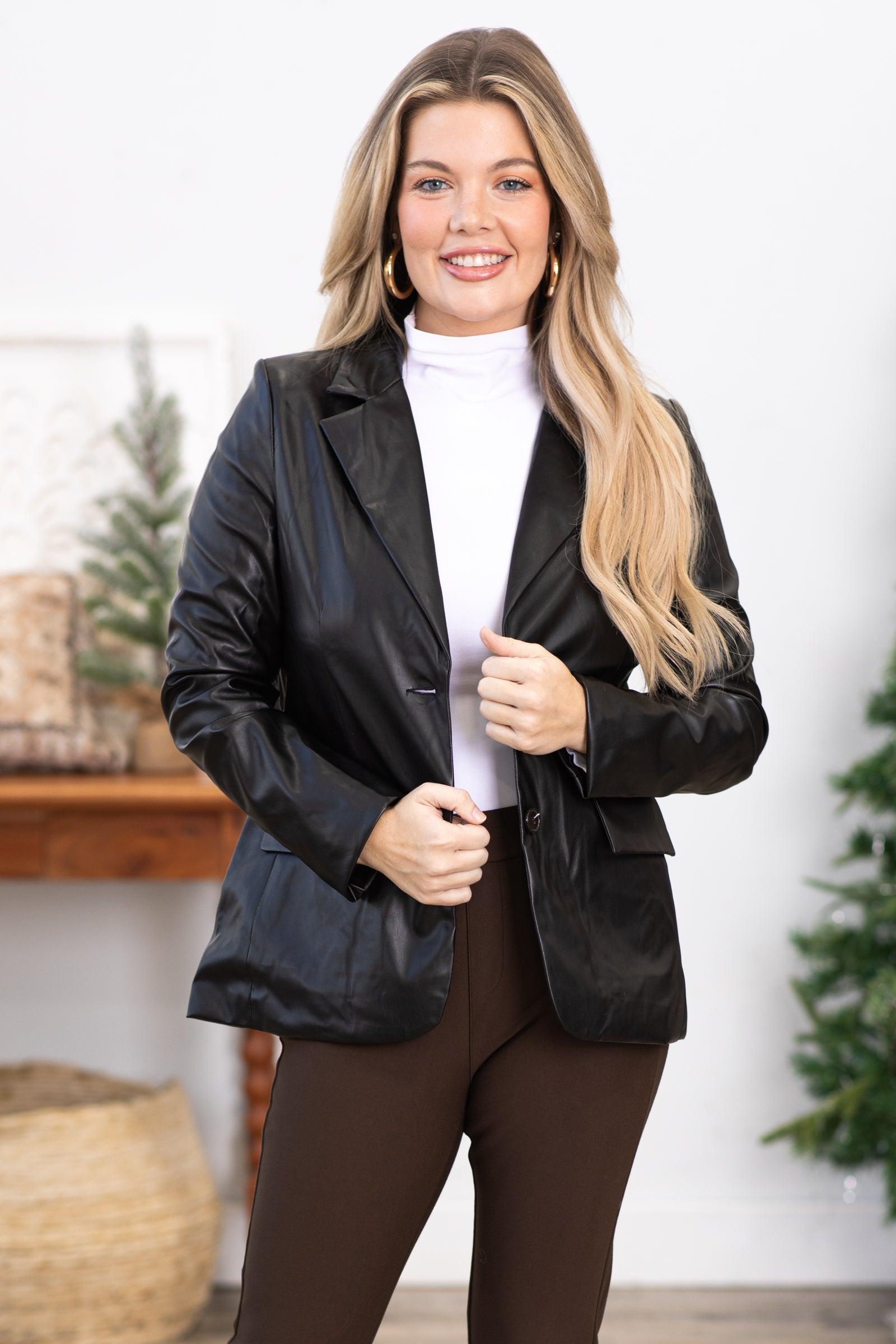 Black Faux Leather Blazer Product Image