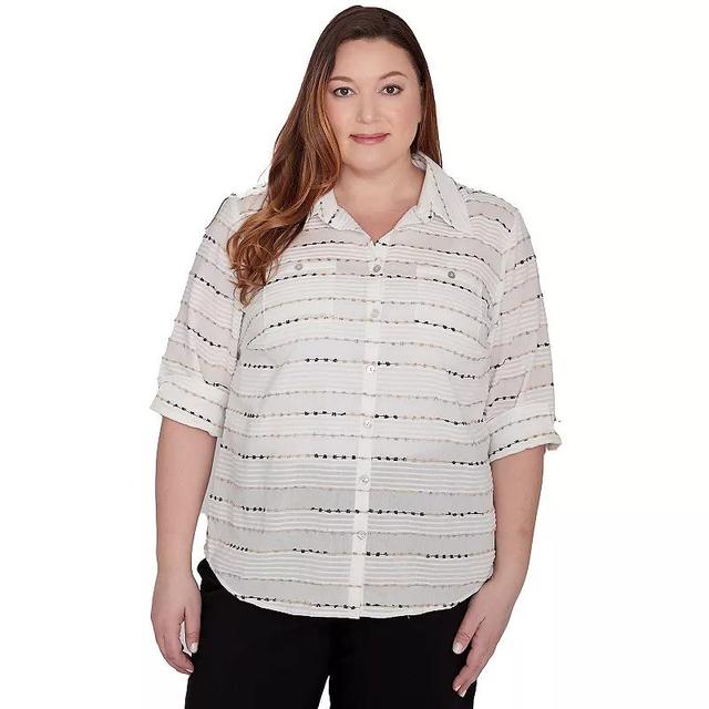 Plus Size Alfred Dunner Classic Biadere Button Down Top With Front Pockets, Womens Product Image