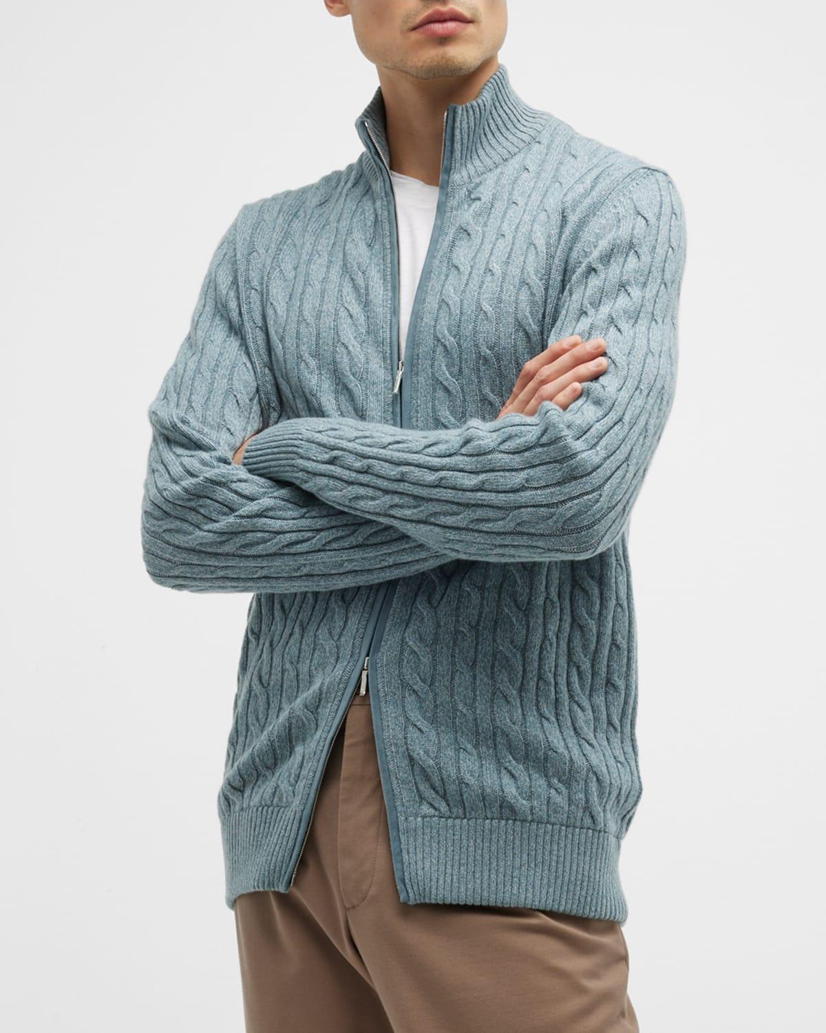 Mens Cable-Knit Cashmere Zip-Front Sweater Product Image