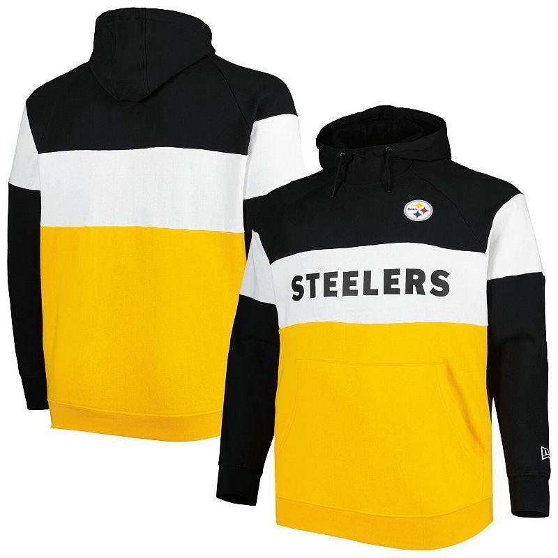 Mens New Era /Black Pittsburgh Steelers Big & Tall Current Colorblock Raglan Fleece Pullover Hoodie Product Image