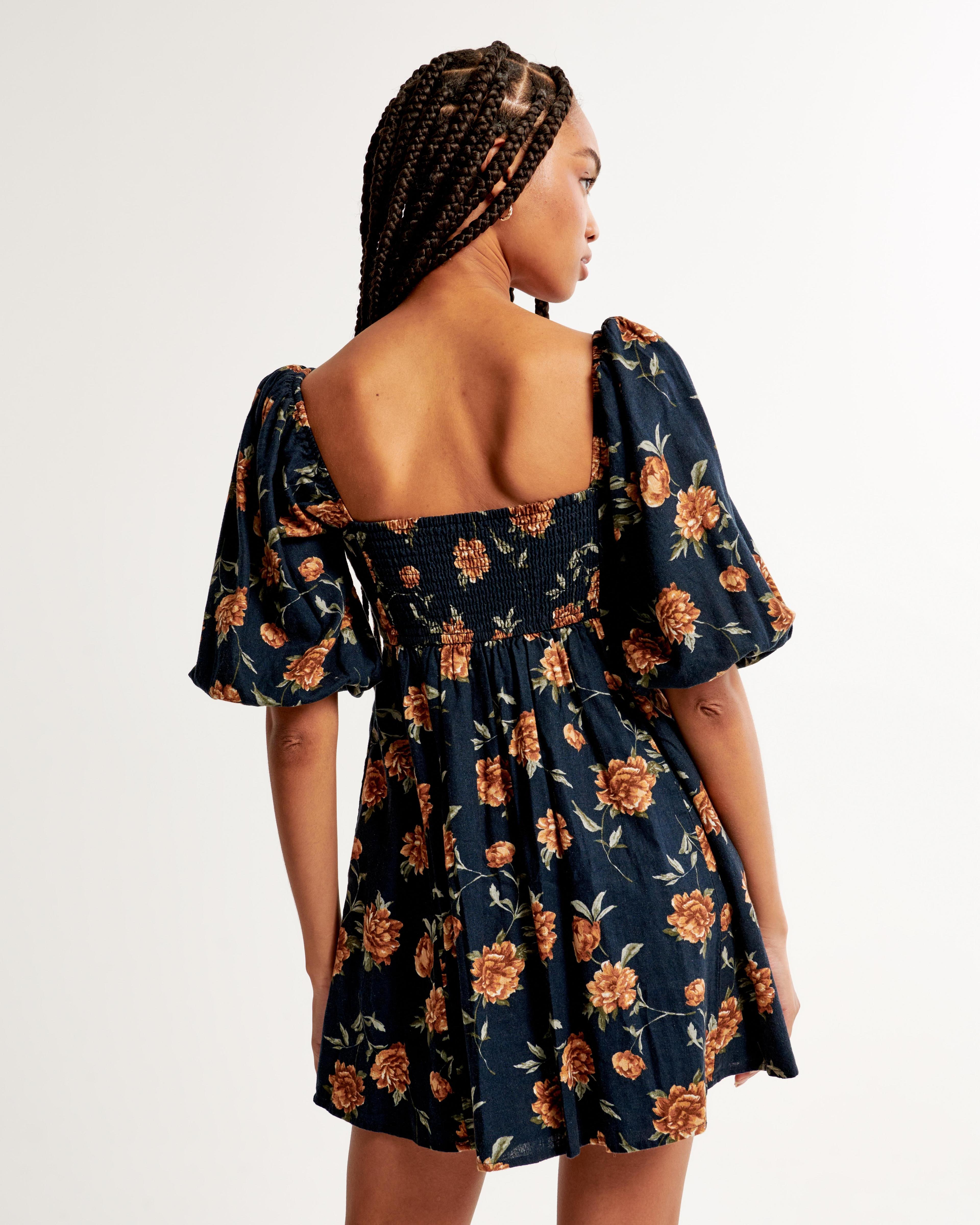 The A&F Emerson Linen-Blend Puff Sleeve Mini Dress Product Image