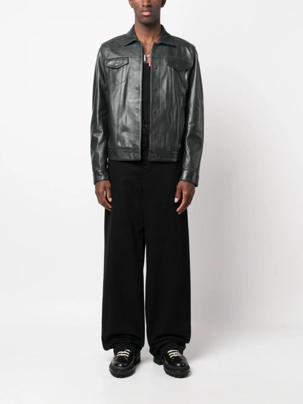 DSQUARED2 Button-up Leather Jacket In Grün Product Image