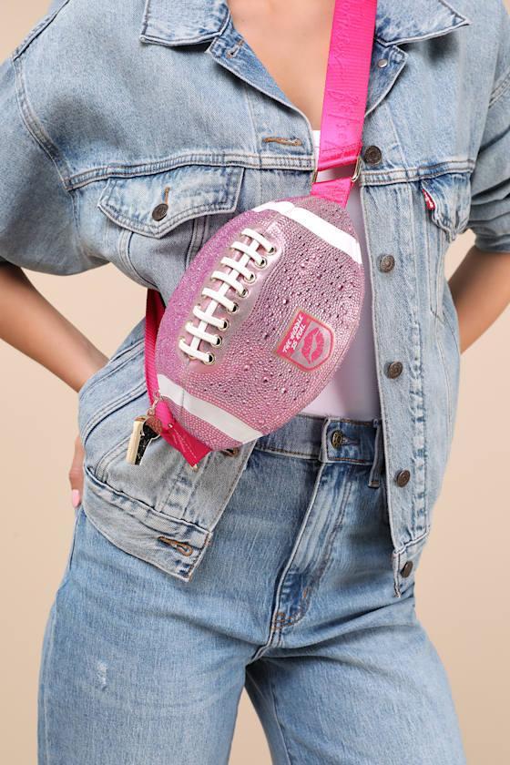 Tackle Me Pink Rhinestone Football Crossbody Bag Product Image