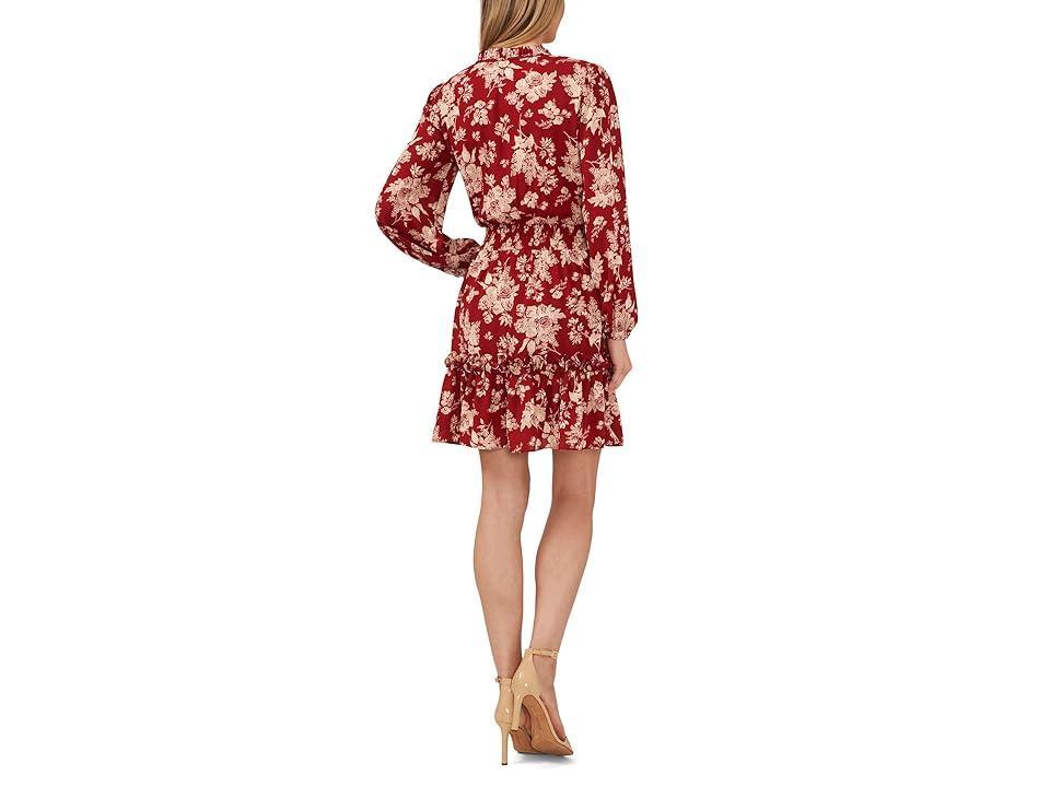 CeCe Georgette Floral Toile V-Neck Long Sleeve Smocked Waist Dress Product Image