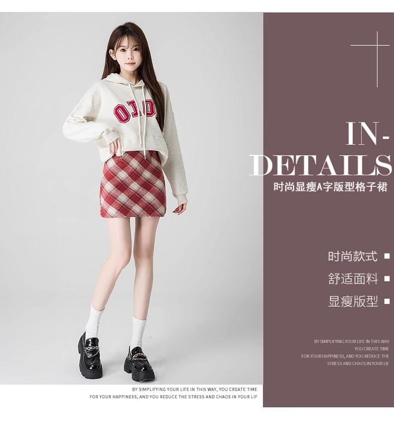 High Waist Plaid Mini A-Line Skirt Product Image