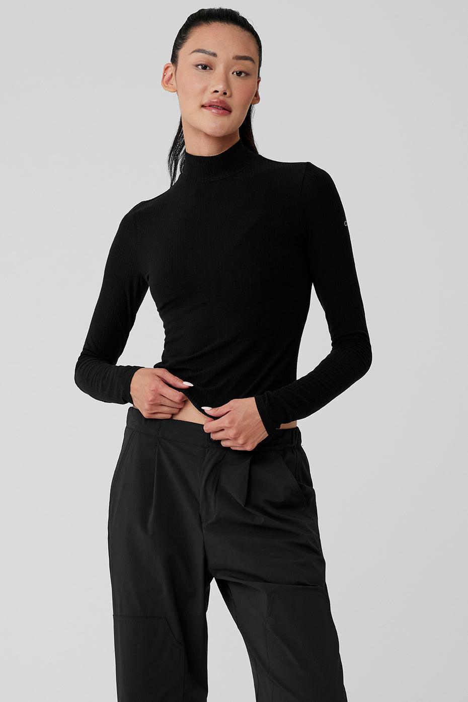 Ribbed Sea Coast Mockneck Long Sleeve - Black Female product image