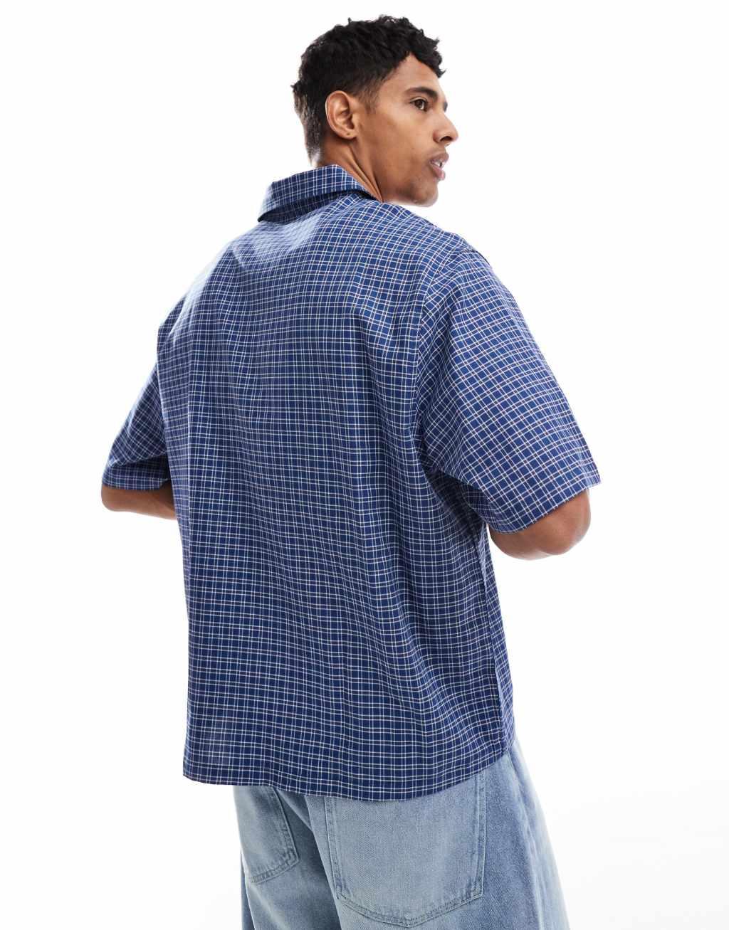 Bershka skater checked shirt in blue Product Image