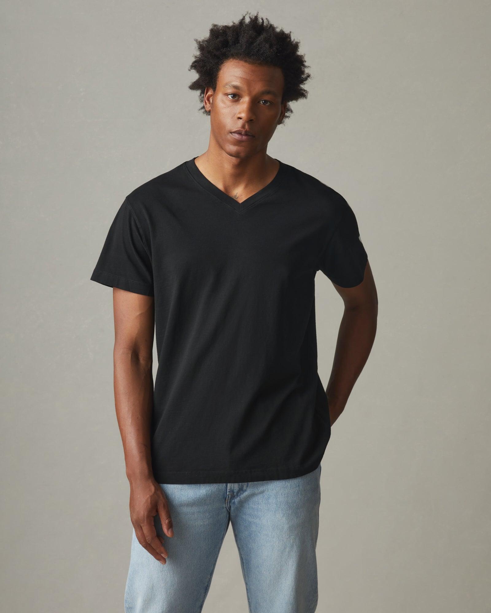 Classic Cotton V-Neck Tee - Black Male Product Image