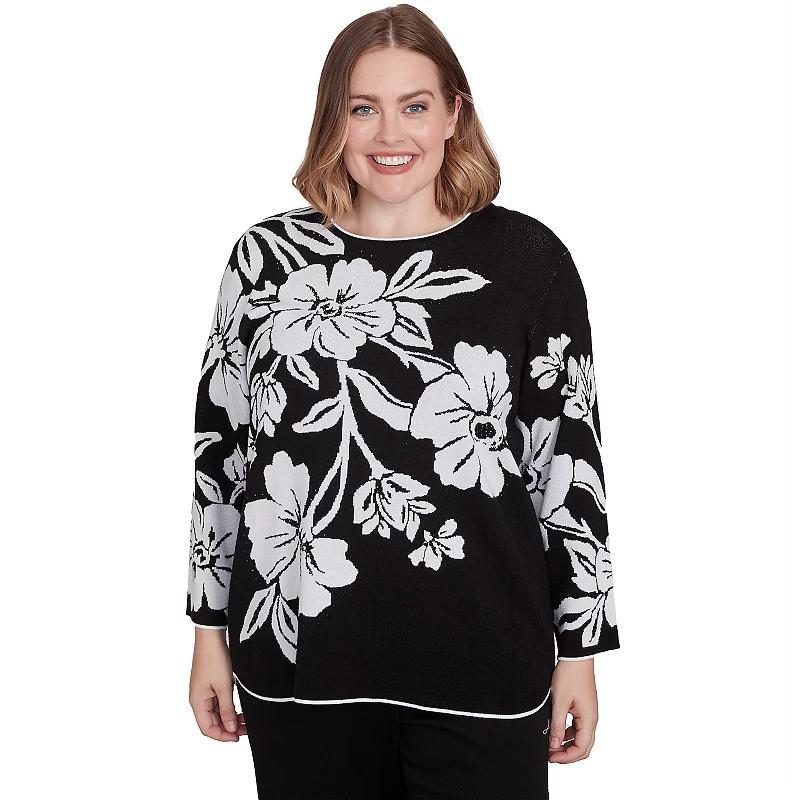 Plus Size Alfred Dunner Dramatic Floral Crewneck Top, Womens Product Image