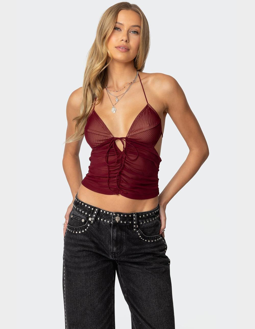 EDIKTED Strappy Ruched Mesh Top product image