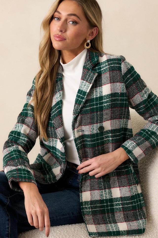 Beauty & Style Emerald Green Plaid Coat Product Image