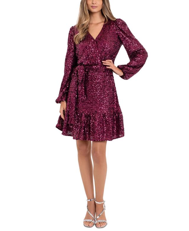 Betsy & Adam Short Sequins with Belt Tie (Sangria) Women's Dress Product Image