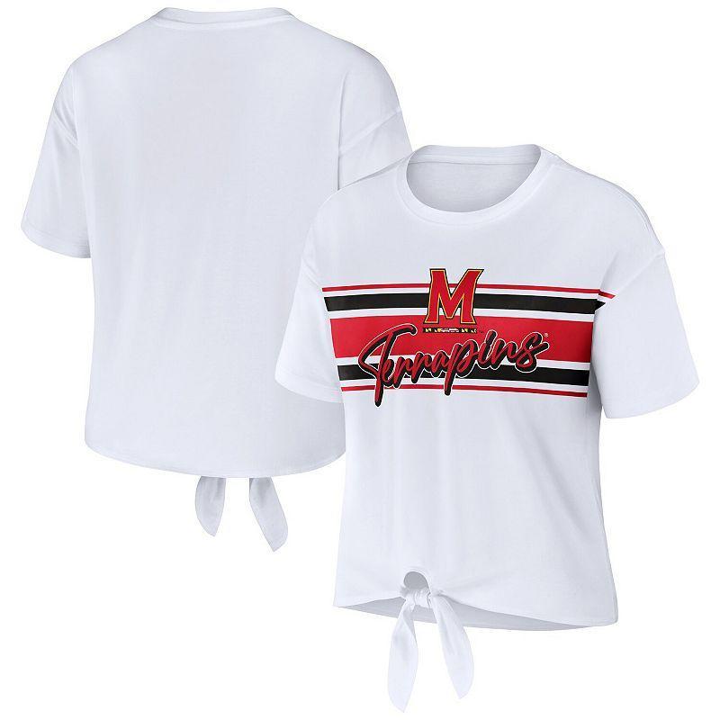 Womens WEAR by Erin Andrews Maryland Terrapins Striped Front Knot Cropped T-Shirt Product Image